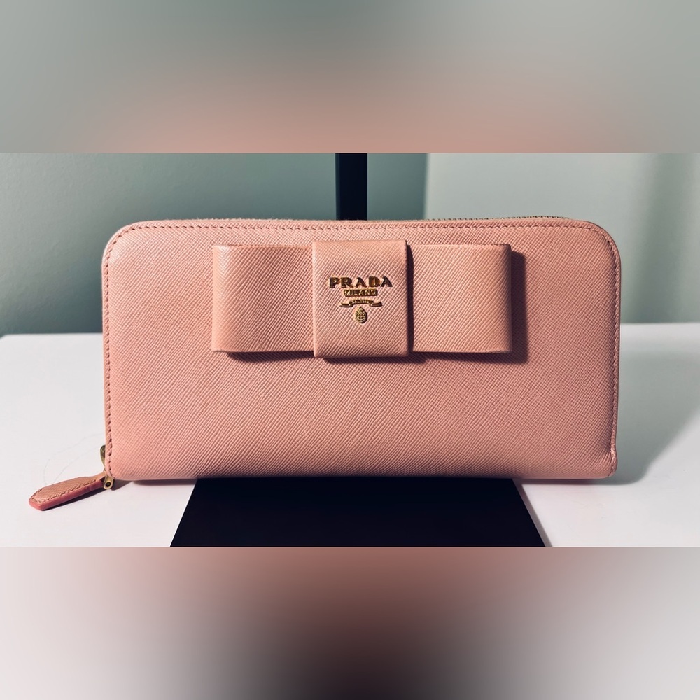 Prada Pink Saffiano Leather Bow Wallet